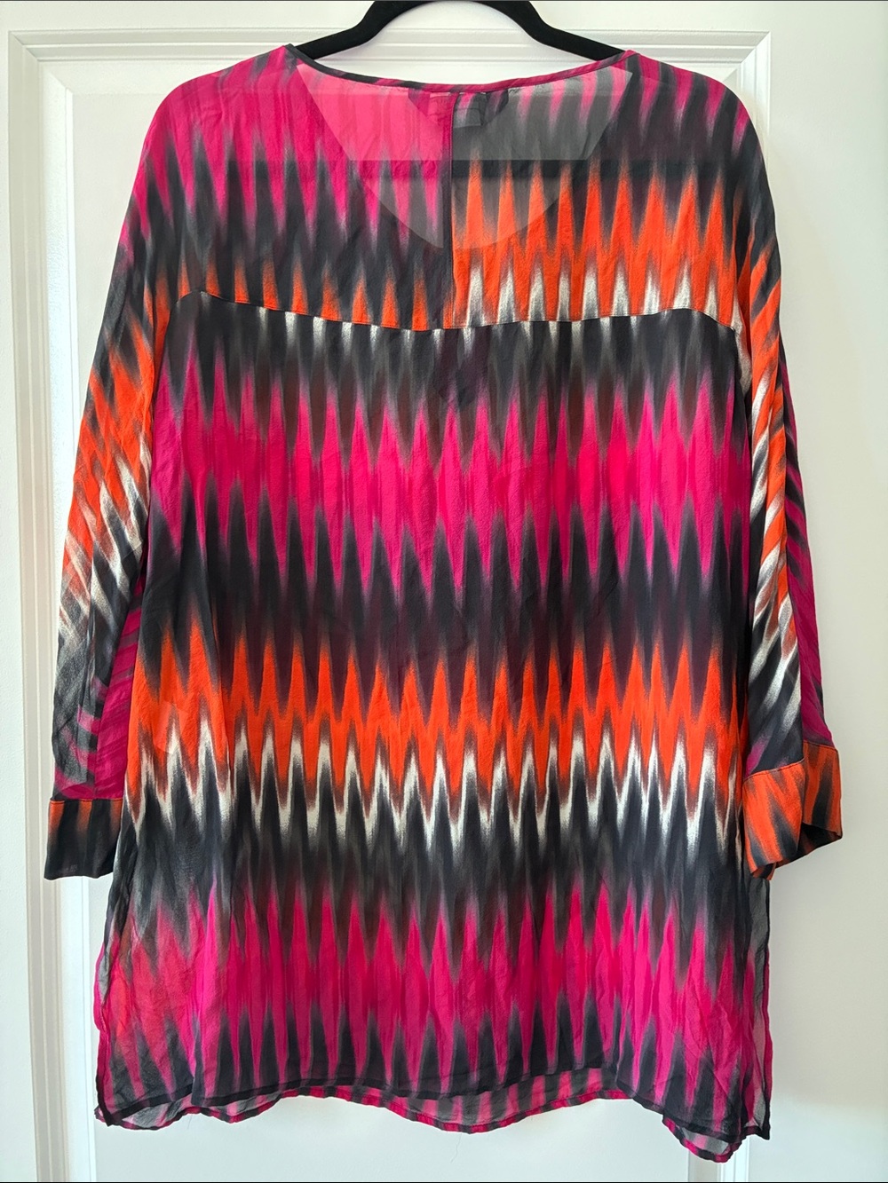 Marina Rinaldi Size 23 100% Silk Patterned Sheer Blouse - Picture 3 of 8